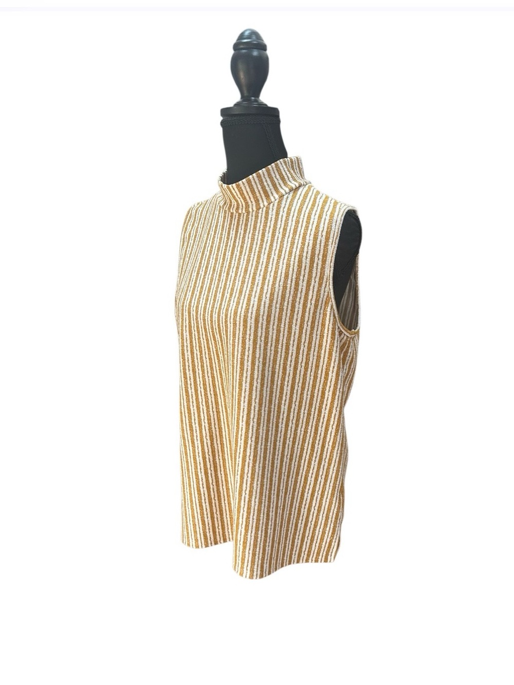Cable & Gauge Sleeveless Mock Neck Striped Tank in Mustard and White Size L EUC